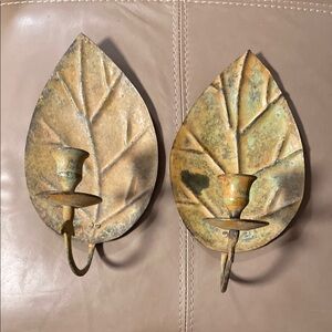 Leaf Design Wall Sconce Set - Gold and Brown